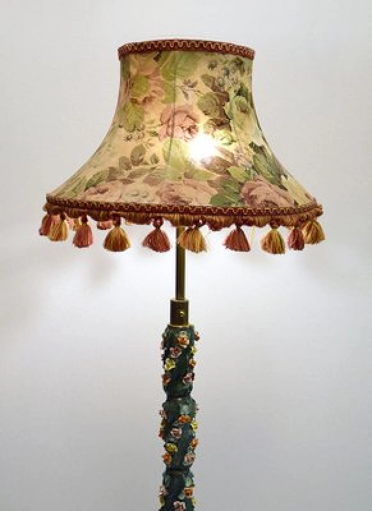 Lampada da terra in ceramica con decori floreali, anni '50 1416185