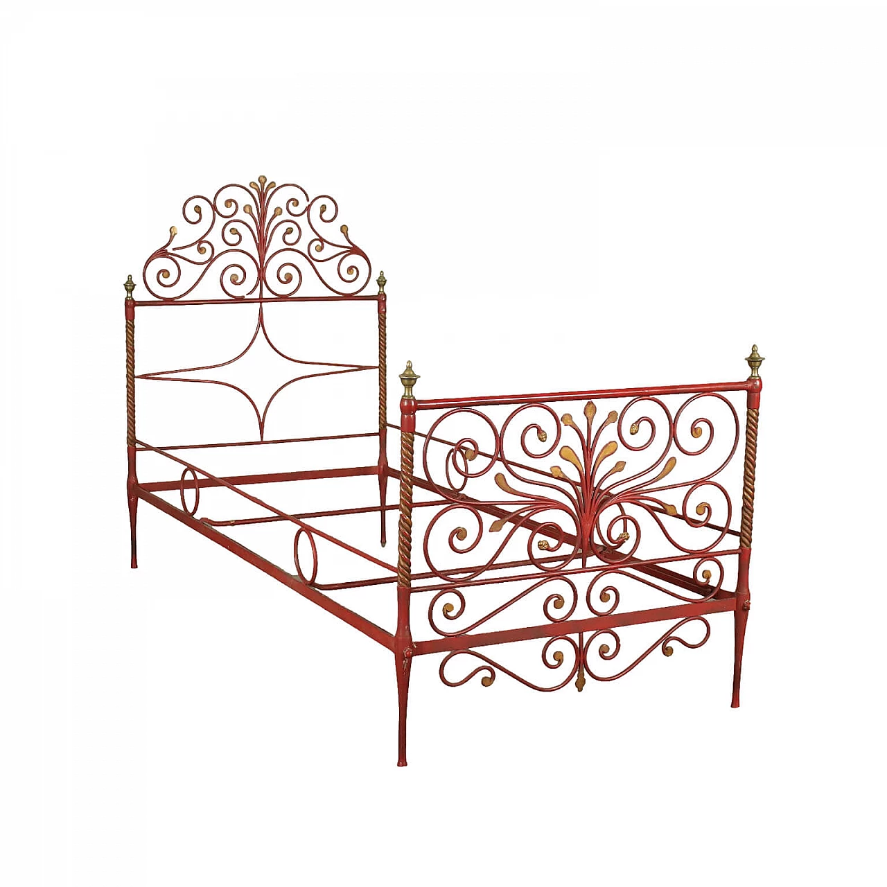 Wrought iron and red lacquered brass bed, 19th century 1422825