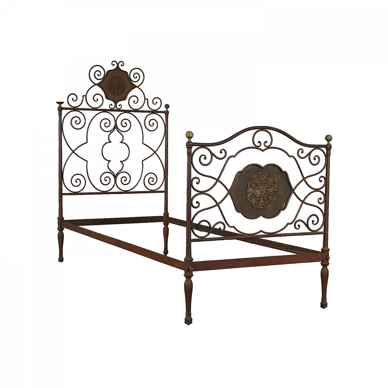 Single bed in wrought iron with rosettes, 19th century 1422845