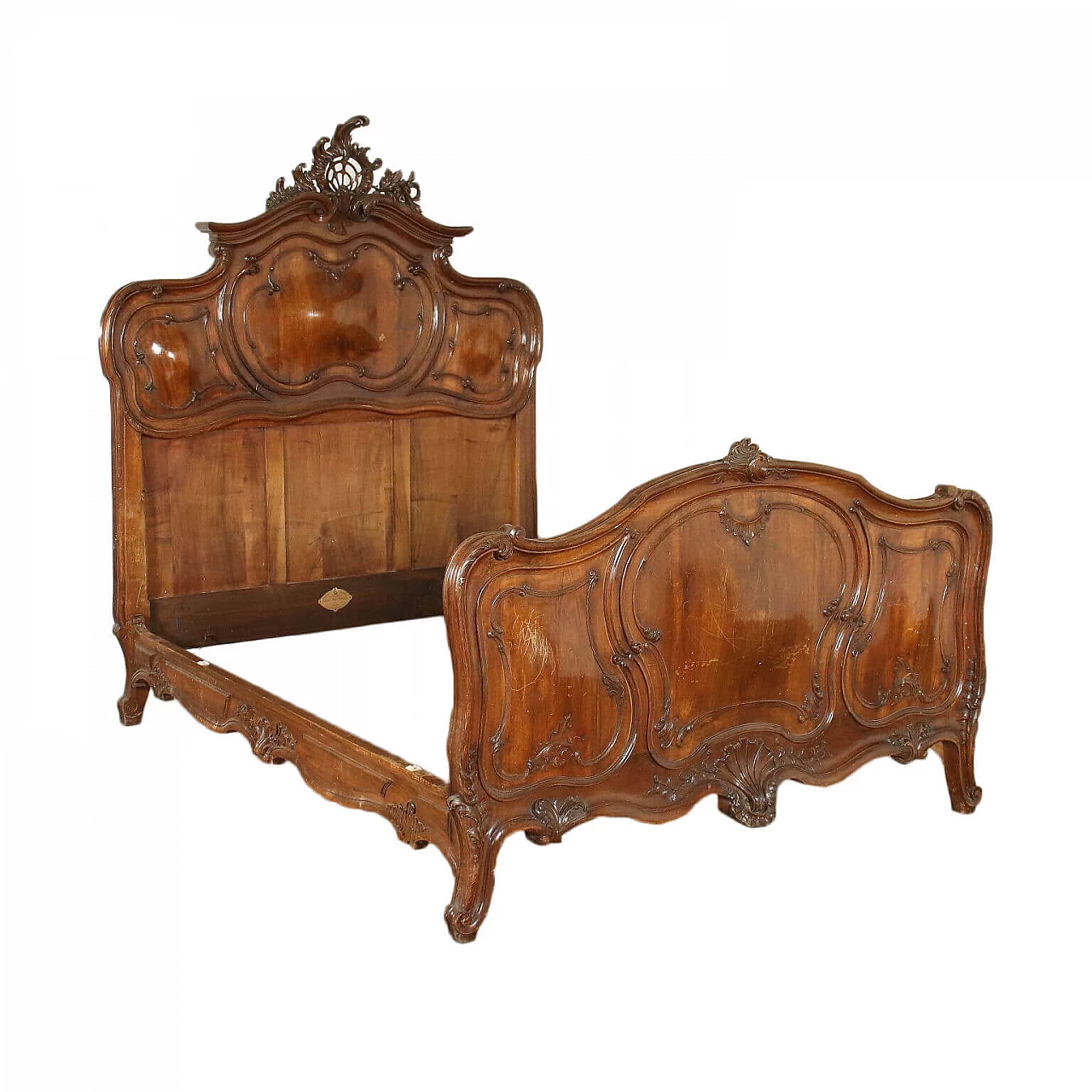 Baroque style bed in carved walnut, 20th century 1424474