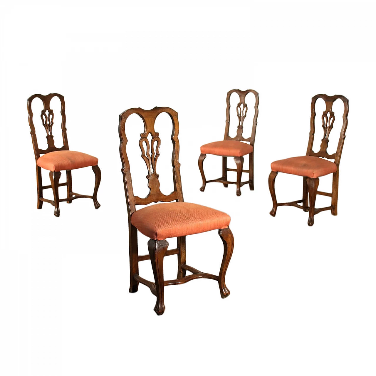 Group of 4 Revival Chairs Walnut Padded Italy 20th Century 1425334