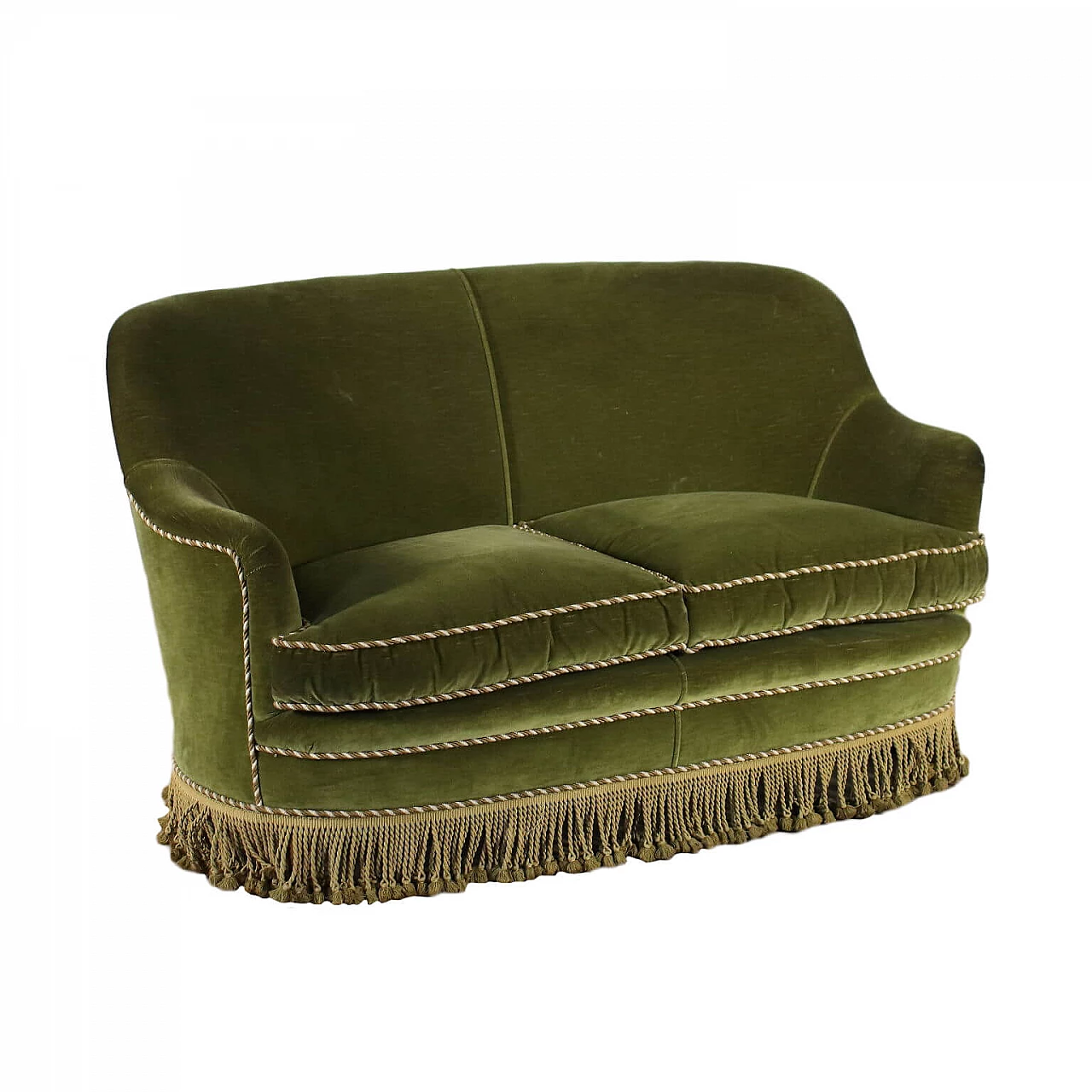 Divano foderato in tessuto con frange, '900 1425451