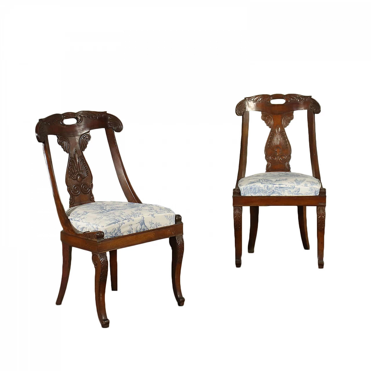 Pair of Restoration Gondola Chair Walnut Italy 19th Century 1426023