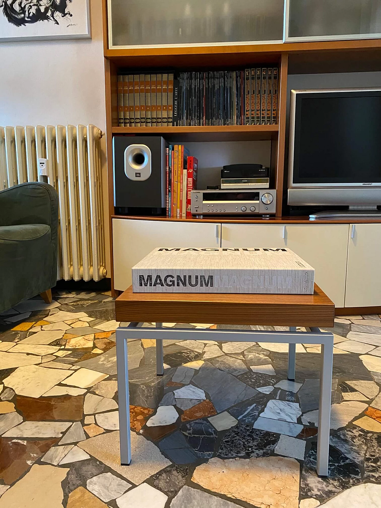 Tavolino Bauhaus in teak e alluminio satinato, anni '50 1426498