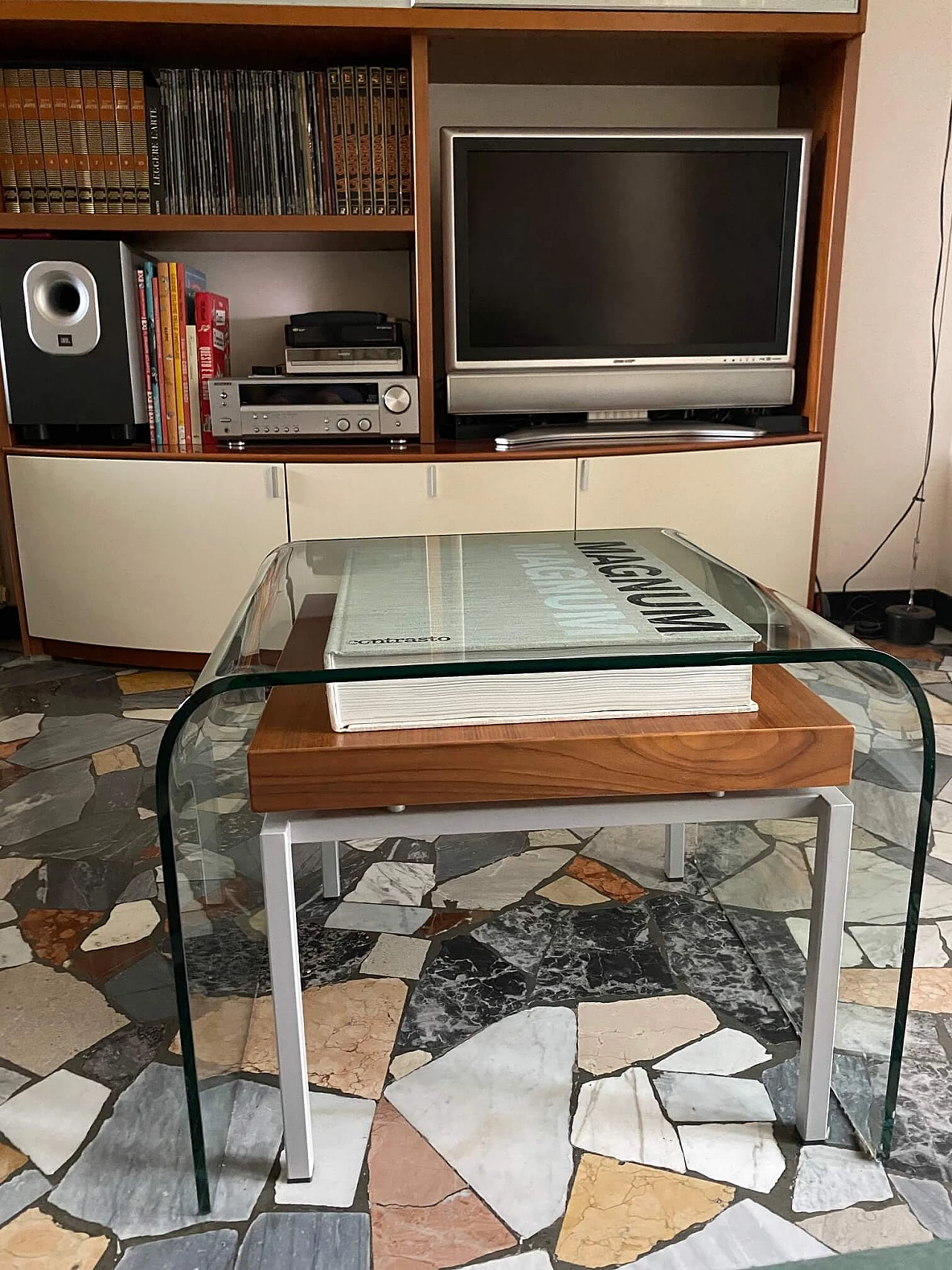 Tavolino Bauhaus in teak e alluminio satinato, anni '50 1426513