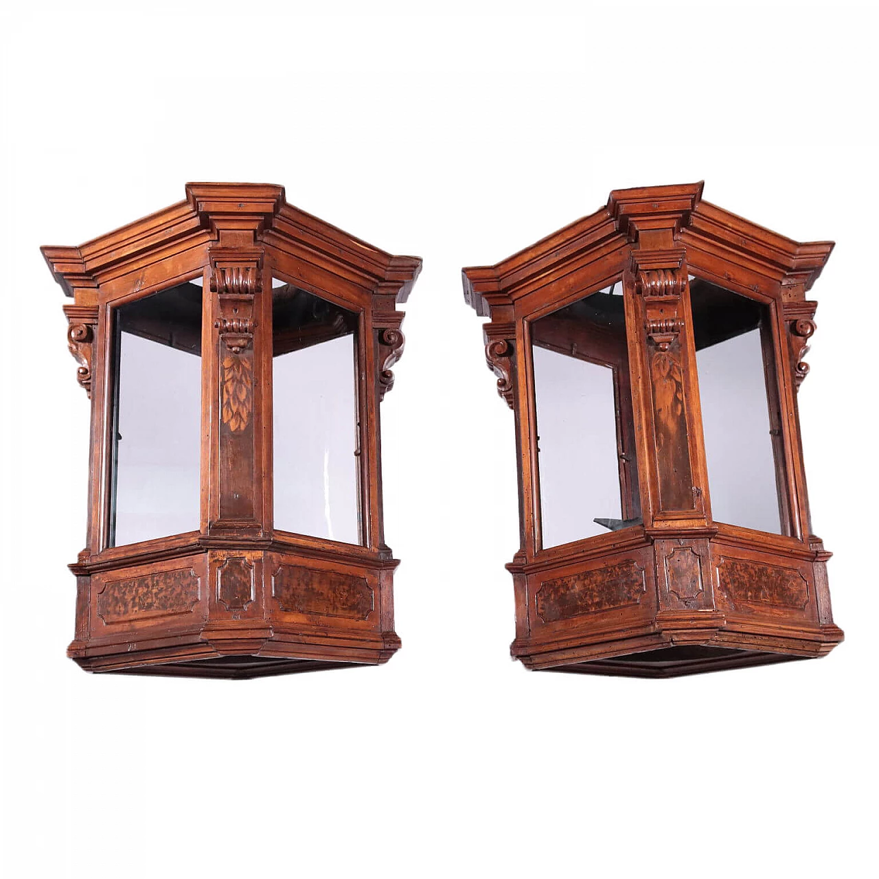 Pair of carved and painted walnut lanterns, 17th century 1430291