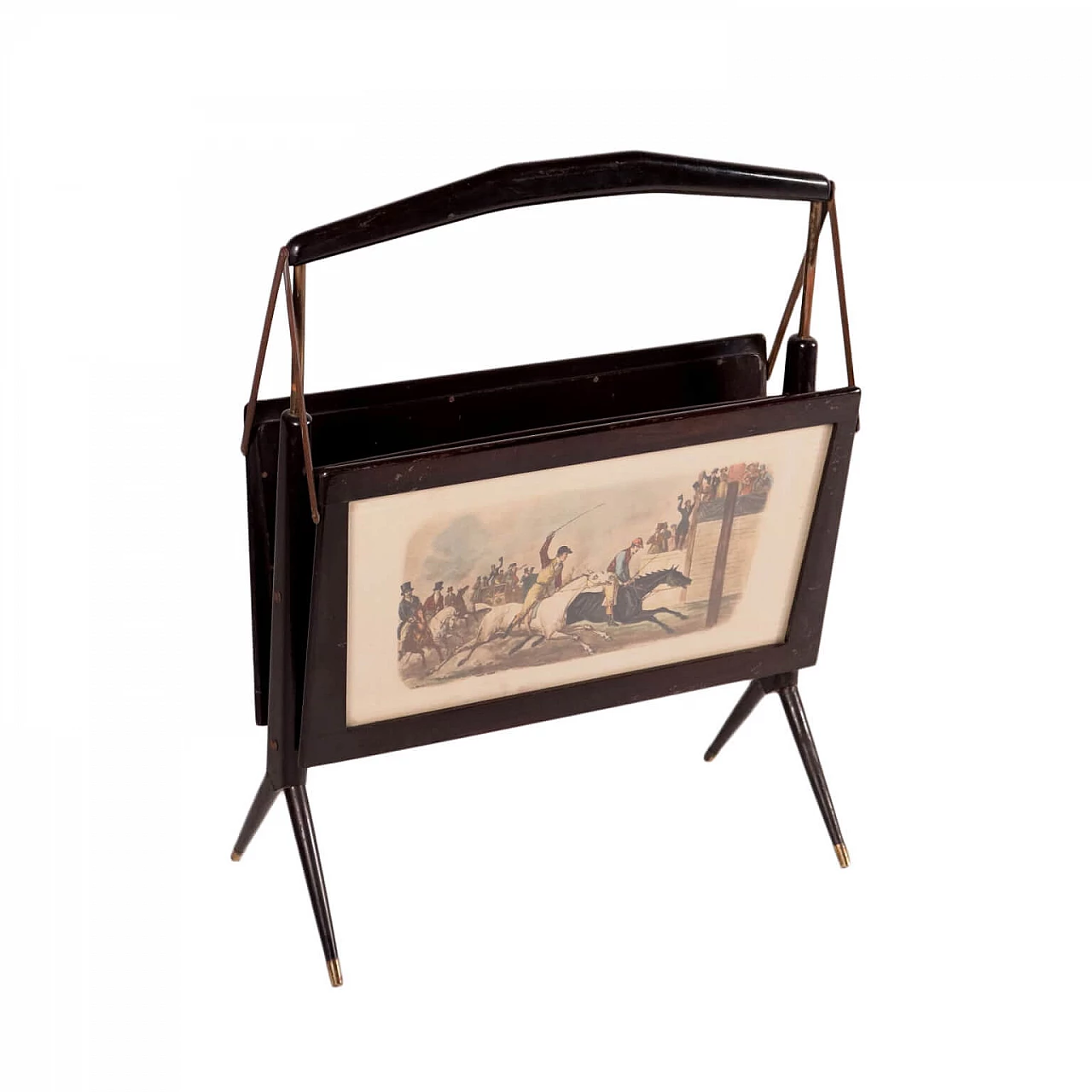 Magazine Rack Stained Wood Brass Glass Italy 1950s Italian Production 1431317