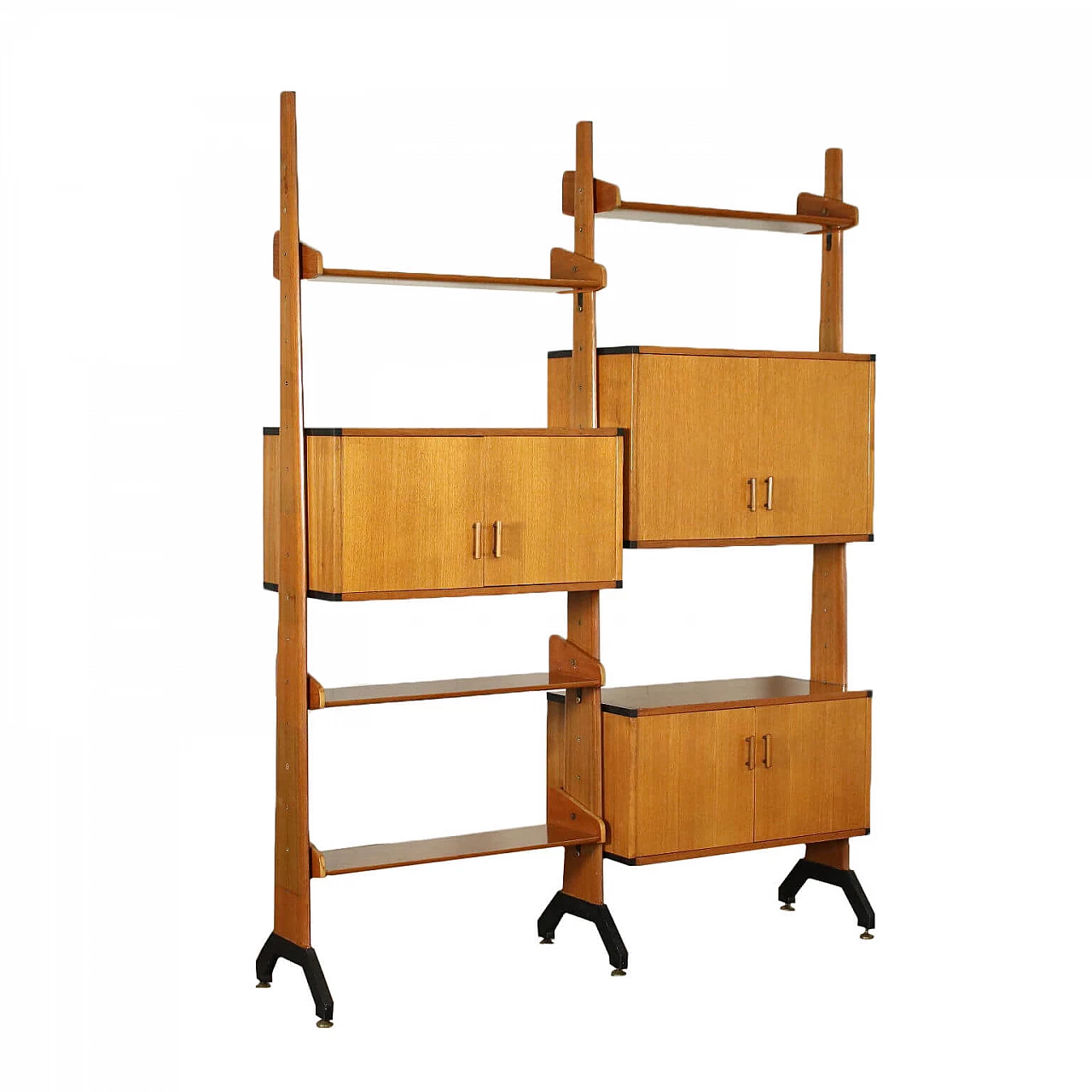 Bookcase Veneered Wood Solid Teak Enamelled Metal Italy 1960s 1434281