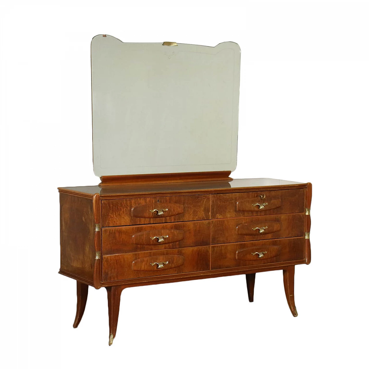 Dresser Burl Veneer Brass Back-Treated Glass Mirror Italy 1950s 1434925