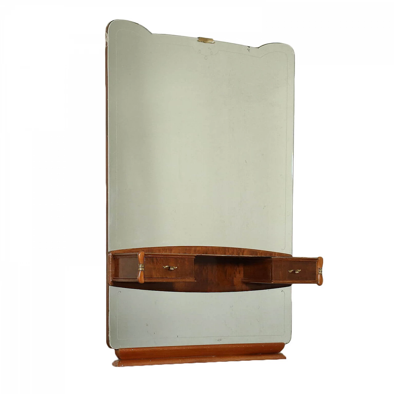 Vanity Table Burl Veneer Back-Treated Glass Mirror Brass Italy 1950s 1434975