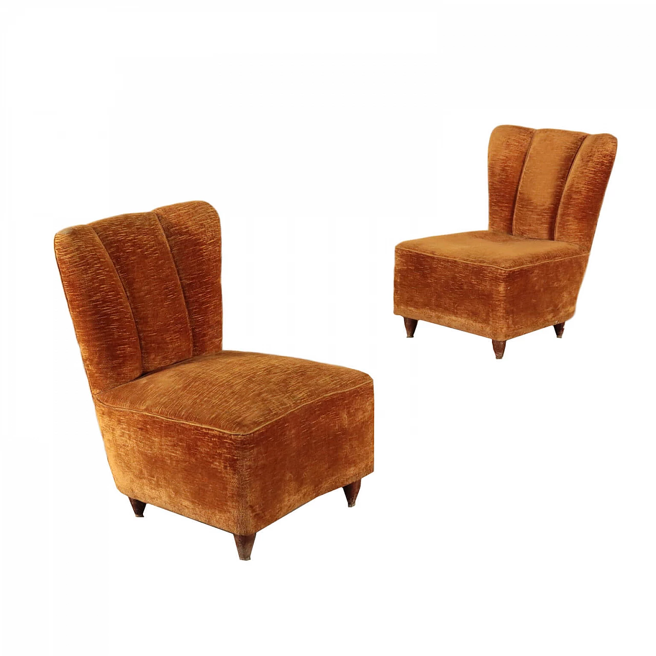 Pair Of Armchairs Spring Feather Velvet Italy 1940s 1950s 1436424
