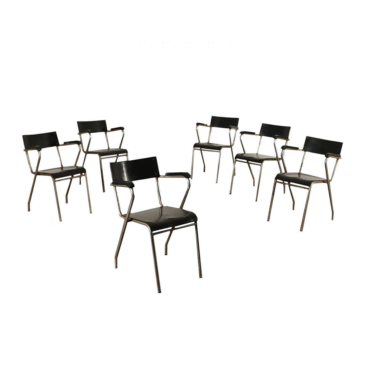 Group Of Six Chairs Plywood Metal Plastic Wood Italy 1930s 1940s 1437233
