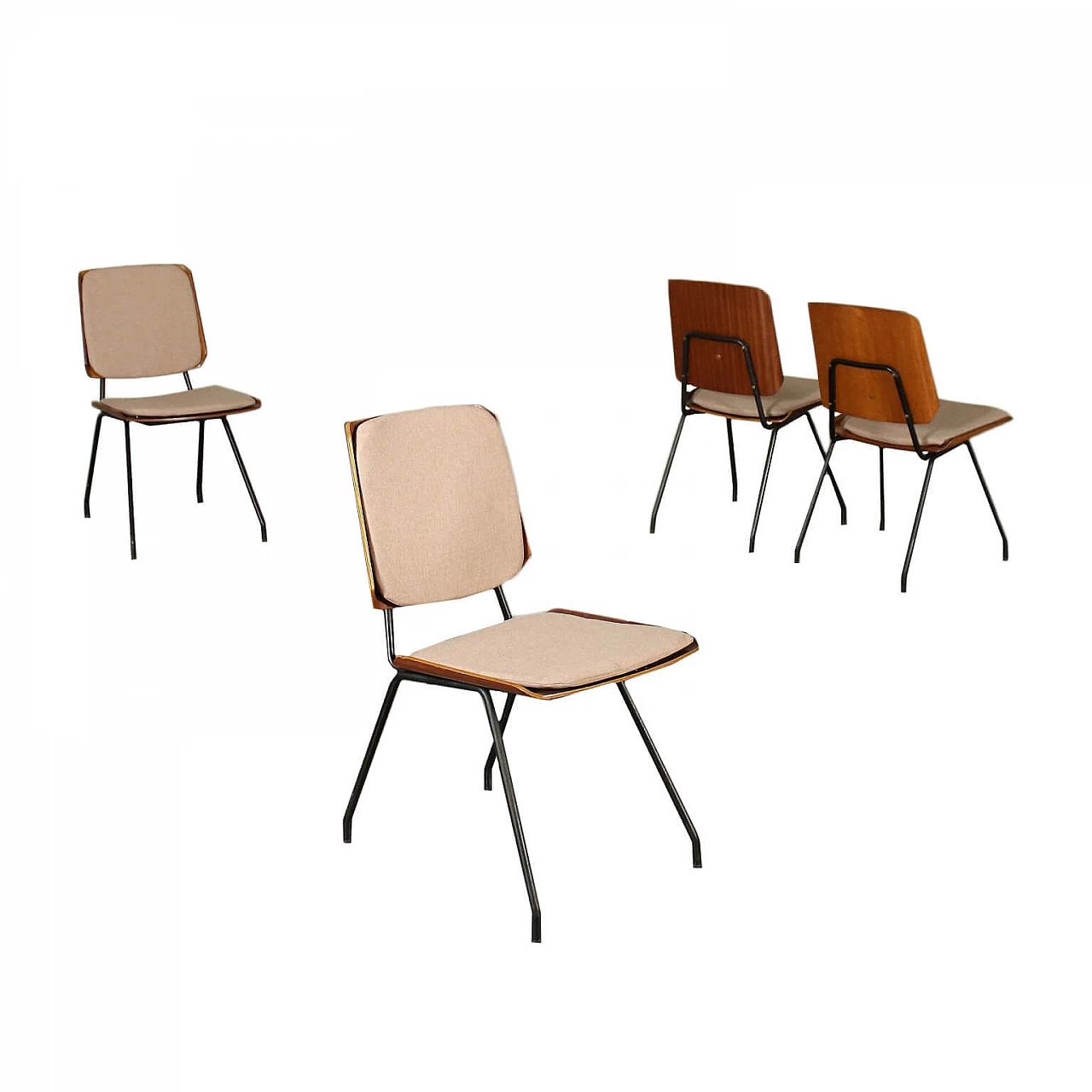Group Of Four Chairs Osvaldo Borsani Tecno Plywood Italy 1950s 1960s 1437598