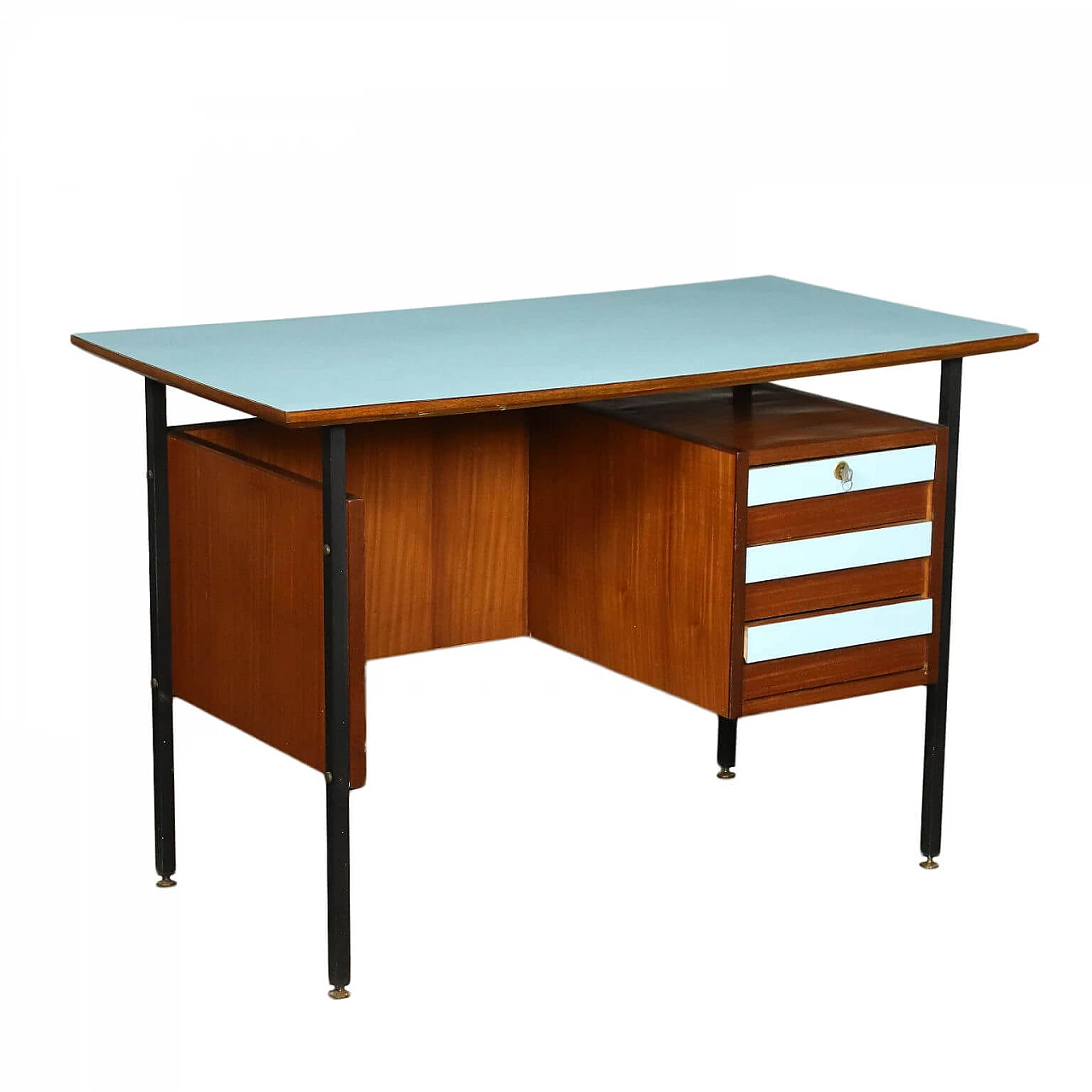 Desk Mahogany Veneer Formica Enamelled Metal Italy 1960s 1438130