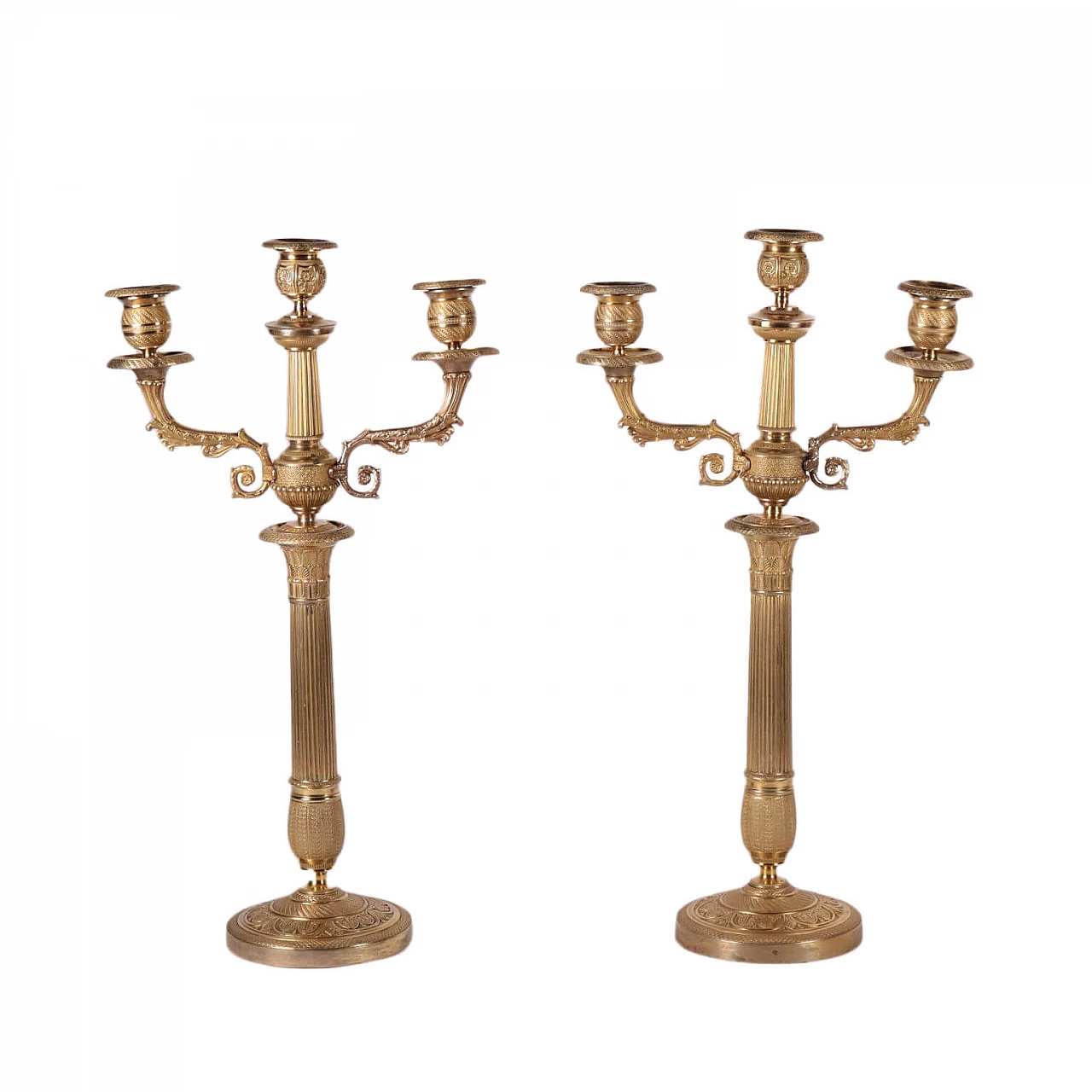 Pair Of Candelabra Bourbon Restoration Gilded Bronze About 1830 1440492