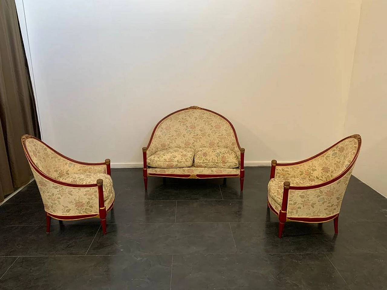 Art Deco red lacquered sofa and pair of armchairs, 1930s 1444054