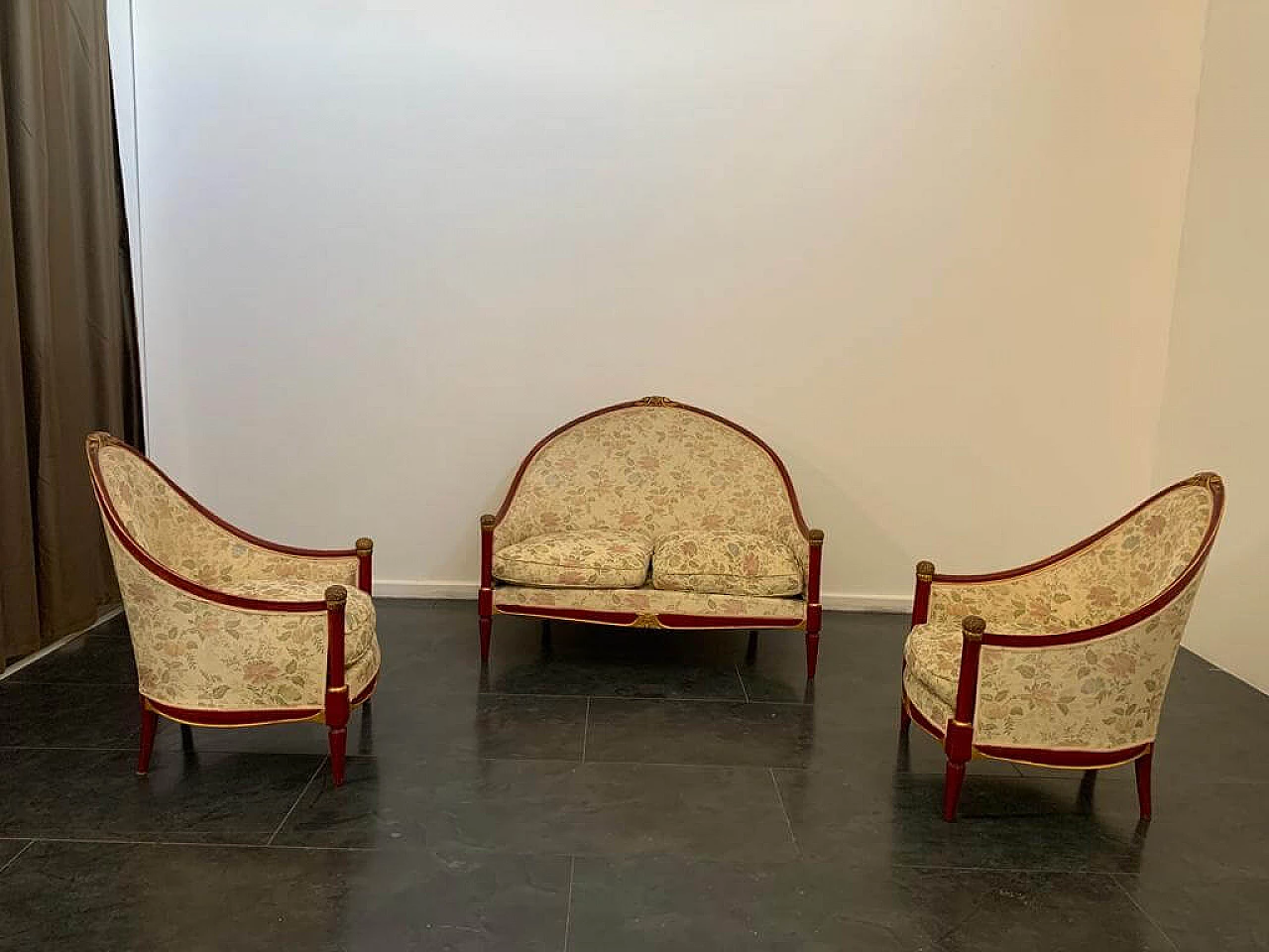 Art Deco red lacquered sofa and pair of armchairs, 1930s 1444059