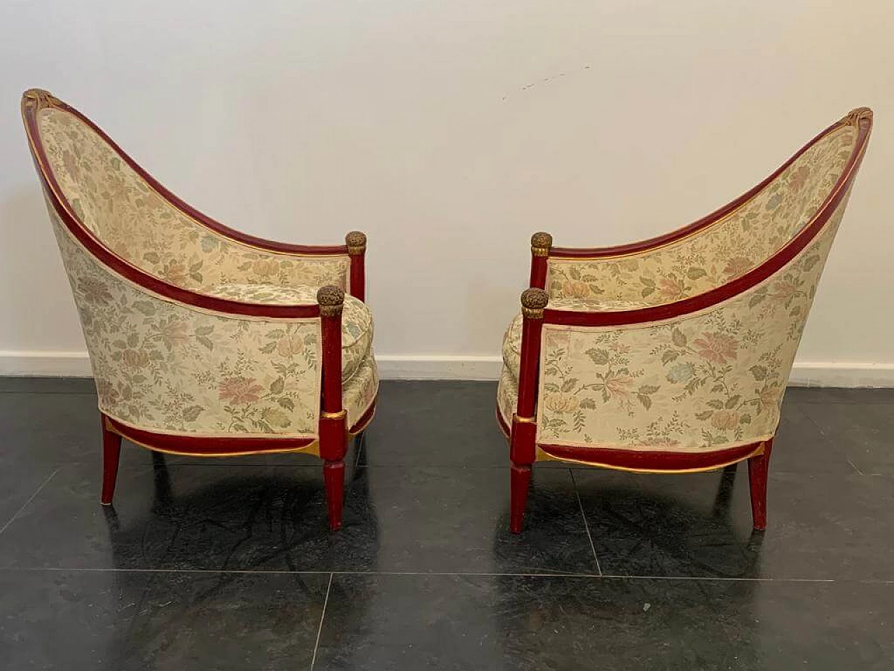 Art Deco red lacquered sofa and pair of armchairs, 1930s 1444078
