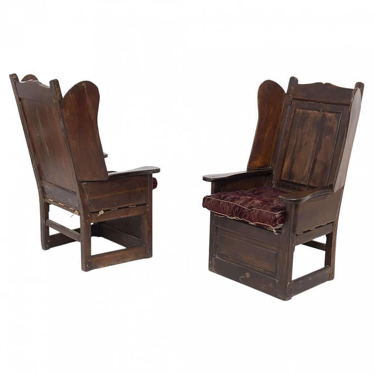Pair of Italian armchairs in wood and fabric, 19th century 1444100