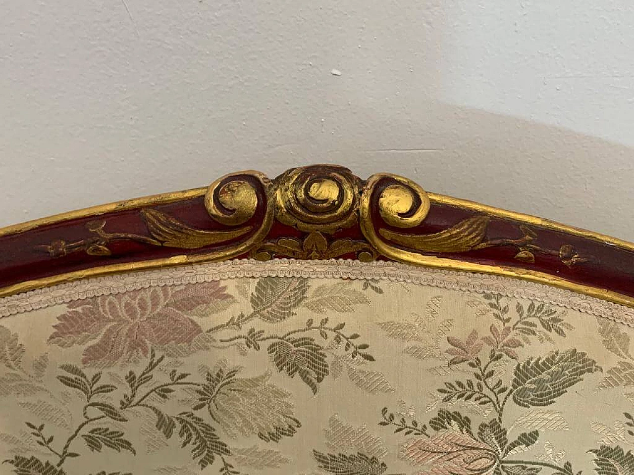 Art Deco red lacquered sofa with carved details, 1930s 1444132