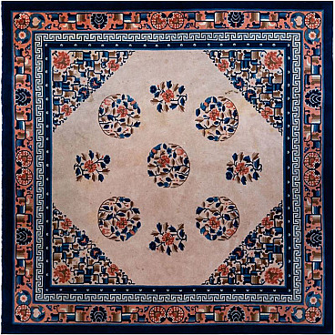 Square carpet with floral decoration, China, 20th century