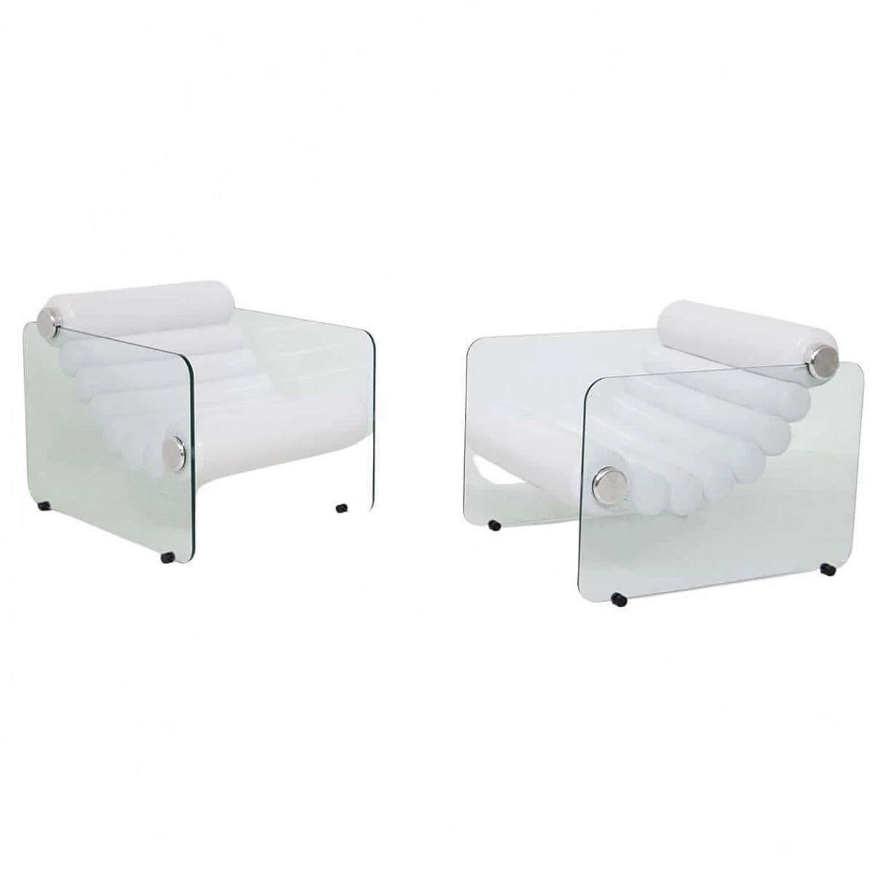 Glass and white faux leather armchair by Fabio Lenci, 1970s 1444222