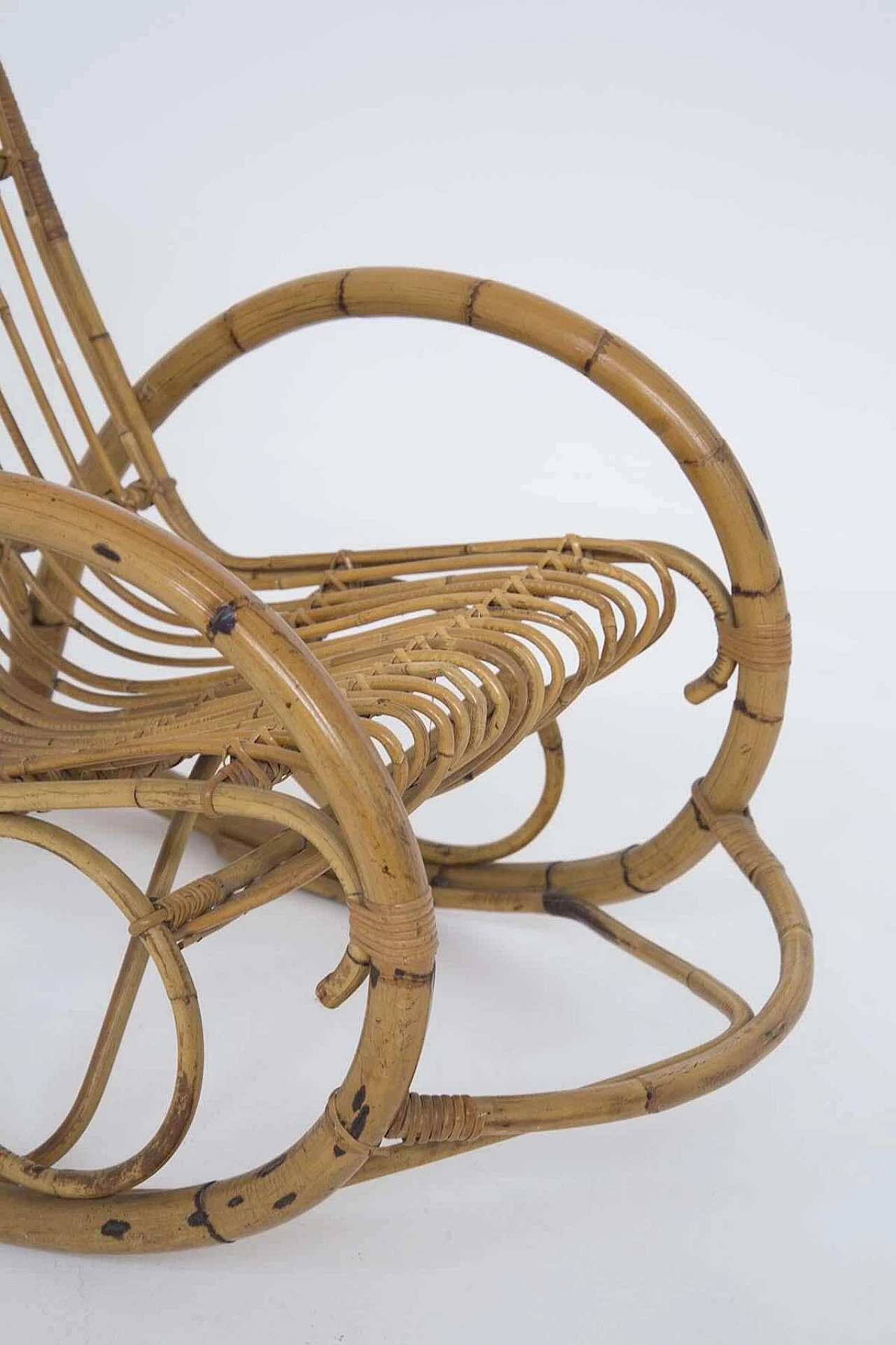 Sedia a dondolo in bambù, anni '50 1444355