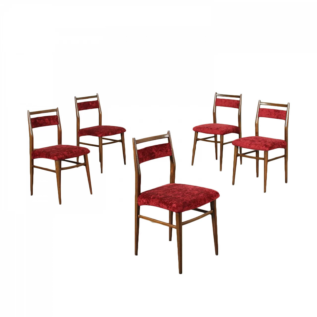 Group Of Five Chairs Beech Foam Velvet Italy 1950s 1444415