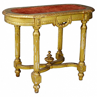 Gilded wooden console table with velvet top, 19th century
