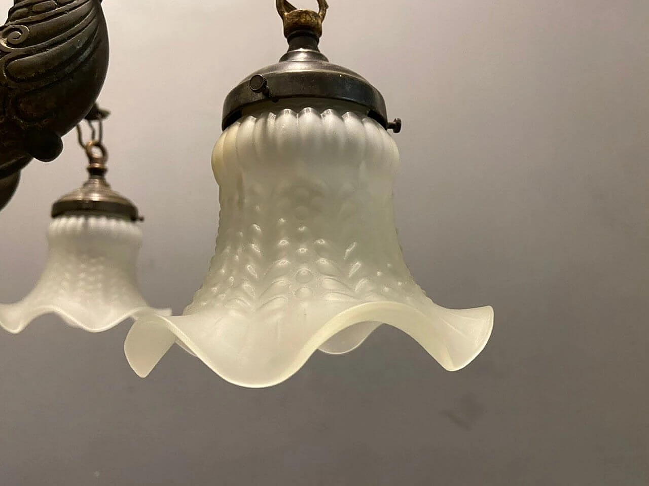 Lampadario in stile liberty in bronzo, anni '40 1444661