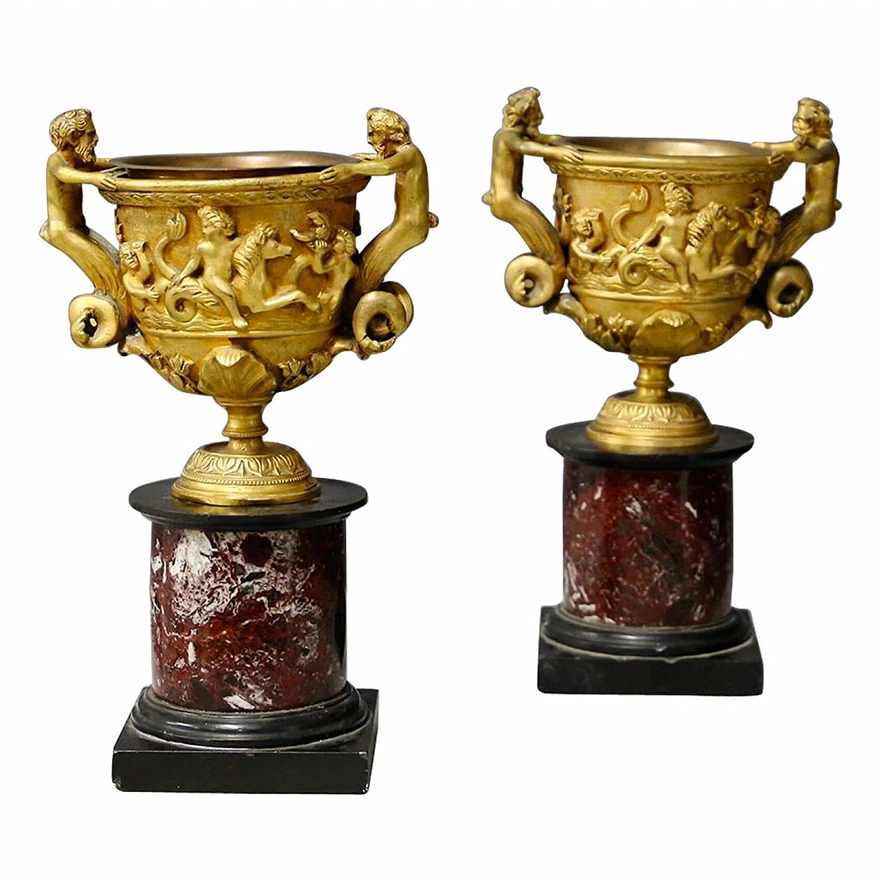 Coppia di coppe in bronzo e marmo di epoca Napoleone III, del '800 1444685
