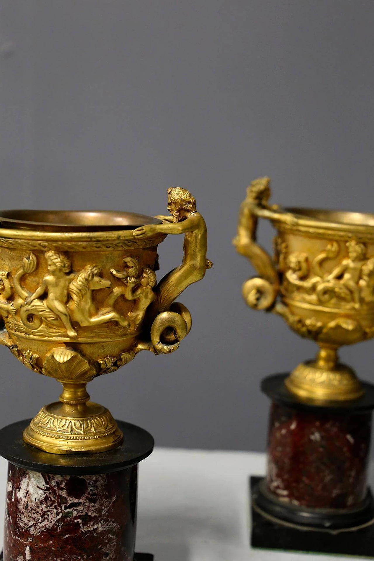 Coppia di coppe in bronzo e marmo di epoca Napoleone III, del '800 1444691