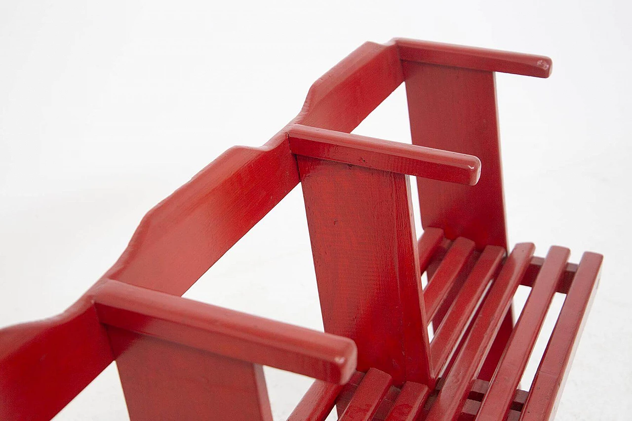 Panchina in legno laccato rosso, anni '30 1444704