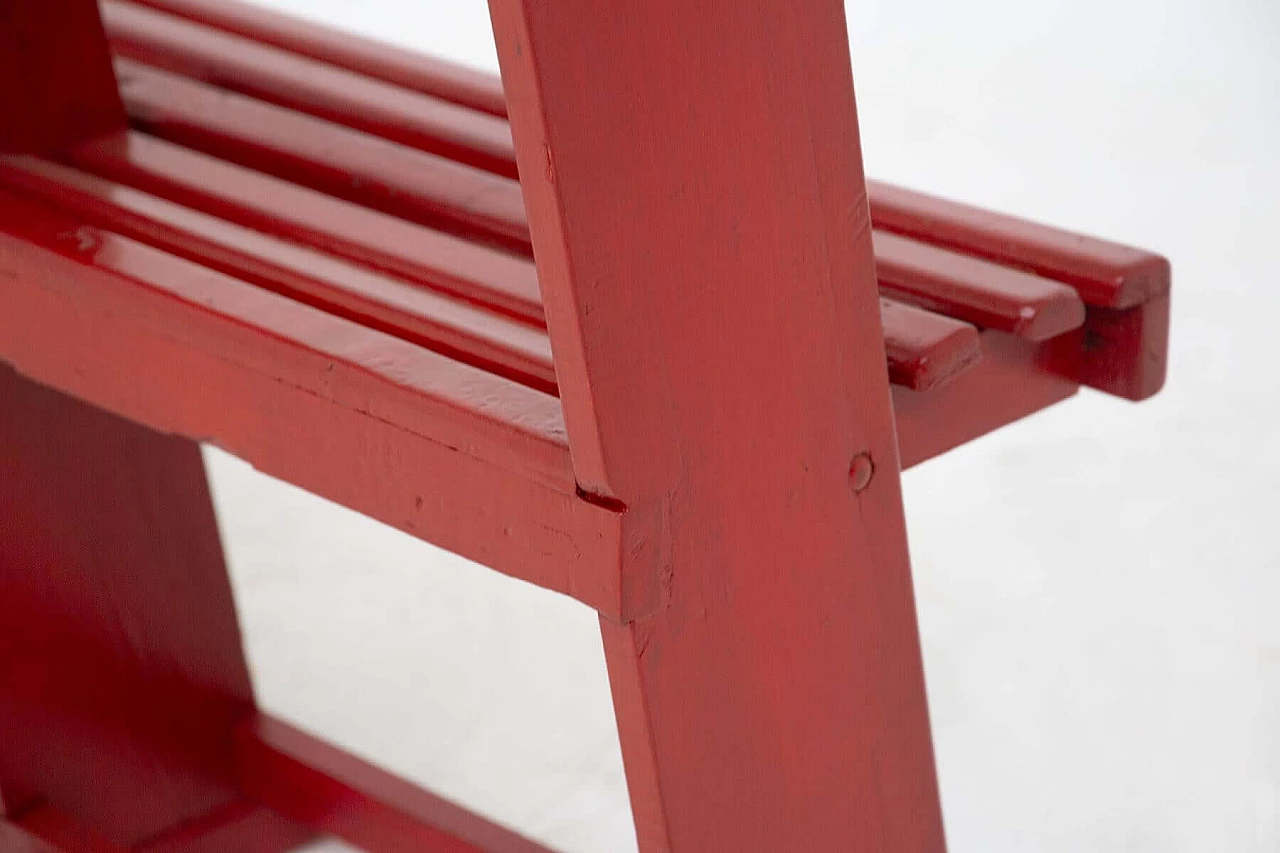 Panchina in legno laccato rosso, anni '30 1444706