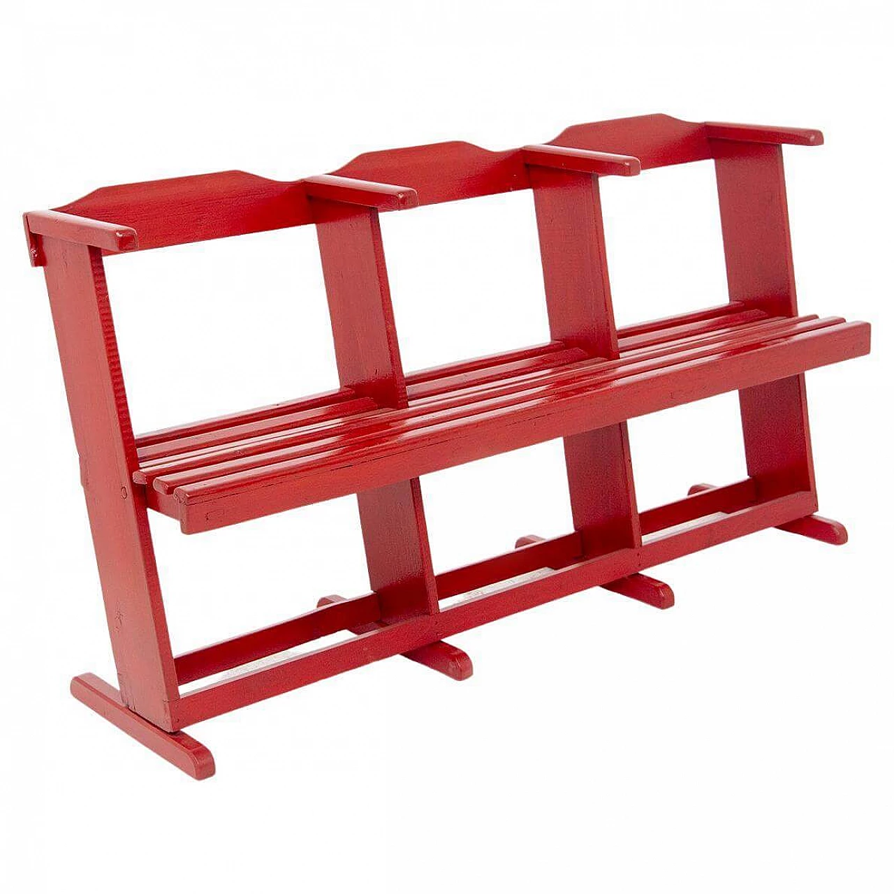 Panchina in legno laccato rosso, anni '30 1444707