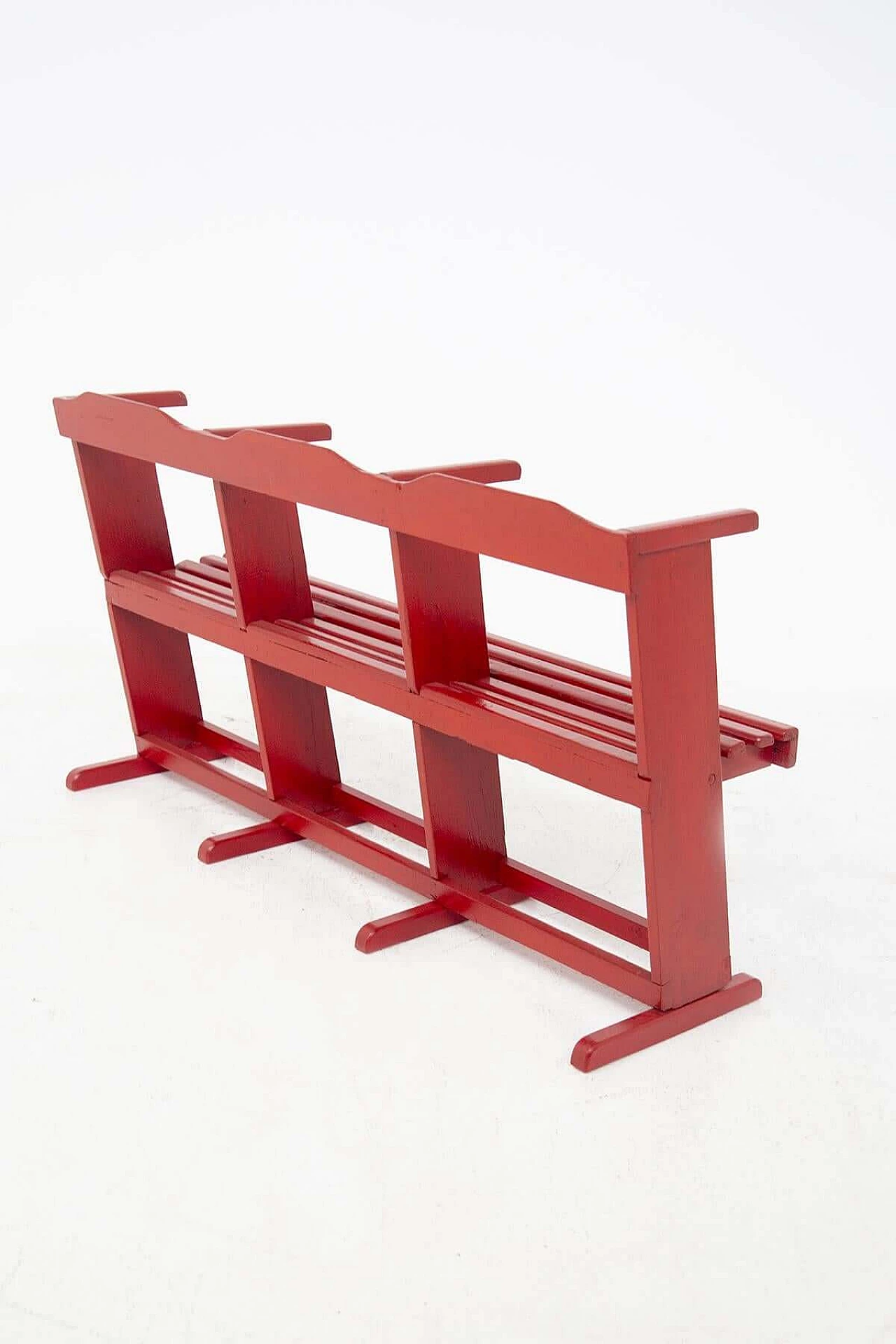 Panchina in legno laccato rosso, anni '30 1444708