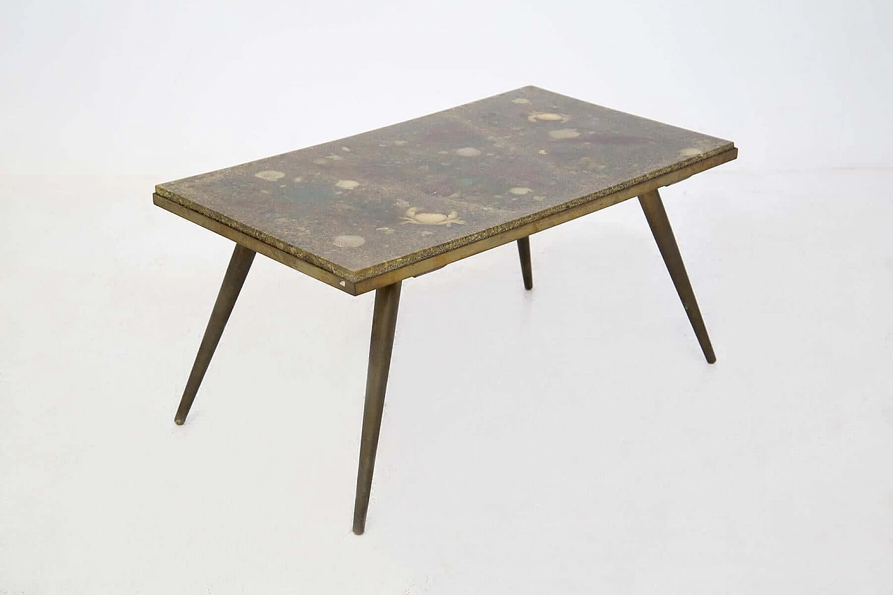 Brass and resin coffee table with marine fossils, 1950s 1444753