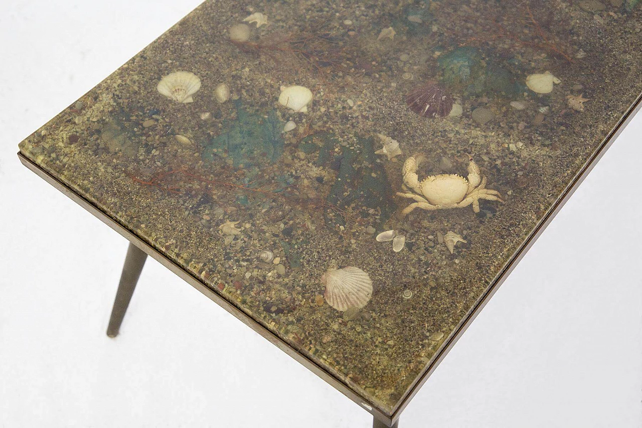 Brass and resin coffee table with marine fossils, 1950s 1444754