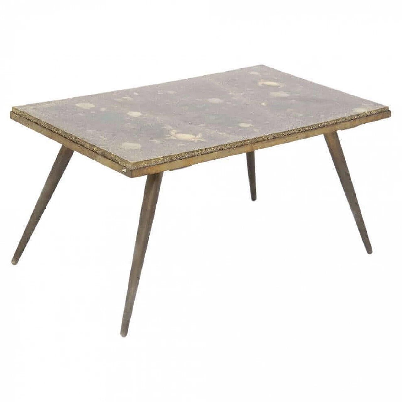Brass and resin coffee table with marine fossils, 1950s 1444757