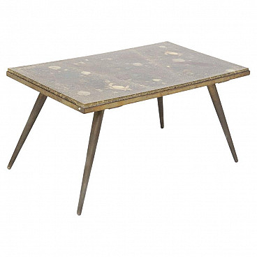 Brass and resin coffee table with marine fossils, 1950s