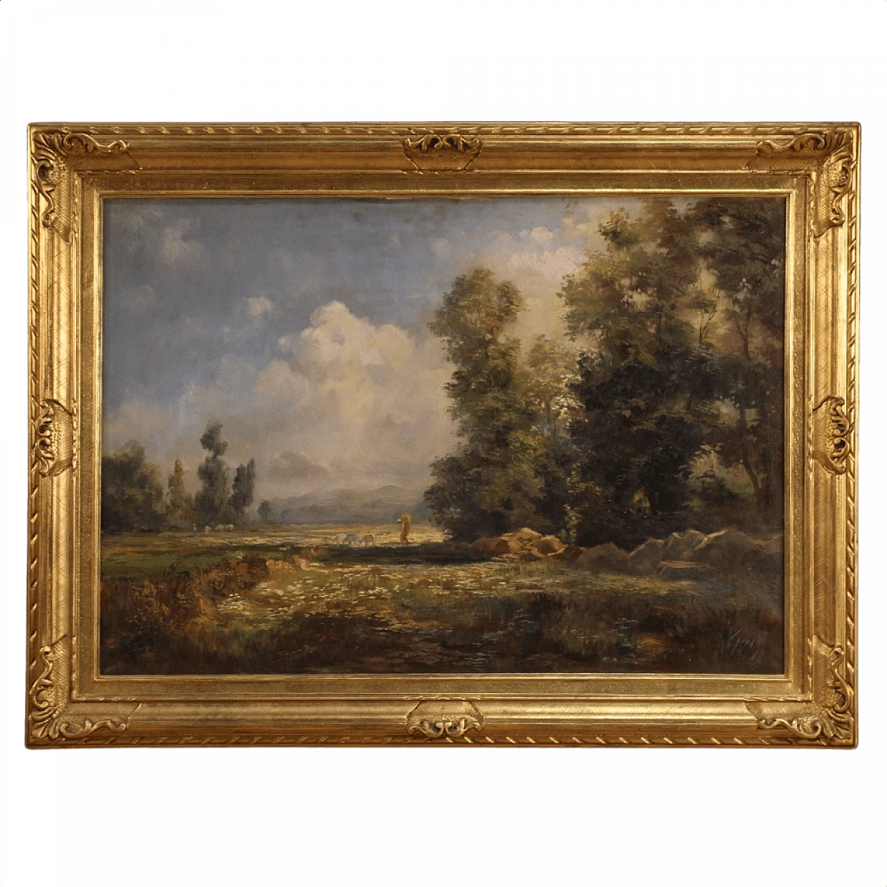 Dipinto olio su tela di paesaggio con firma, del '900 1445367