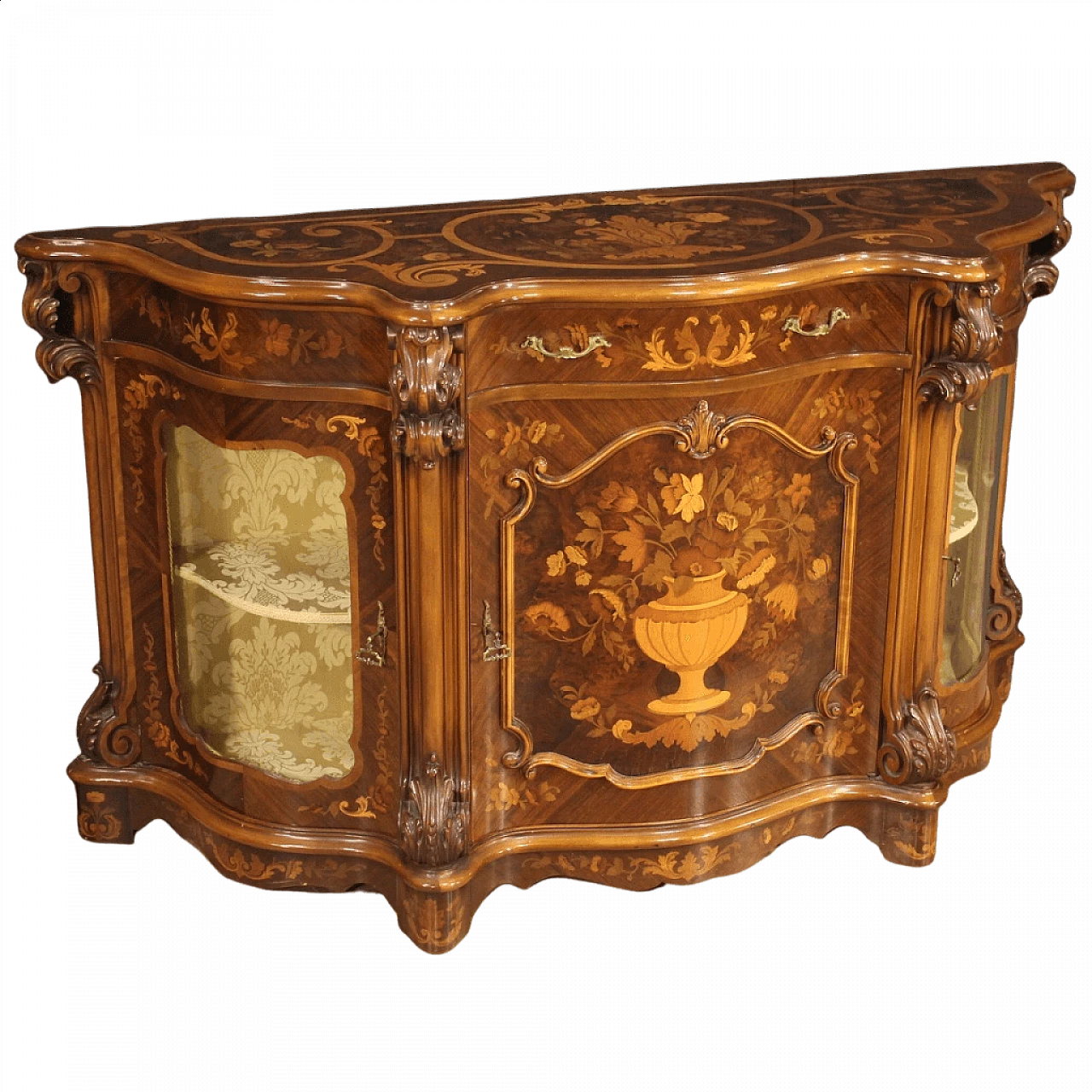 Credenza intarsiata in legno a 3 ante, anni '60 1445386