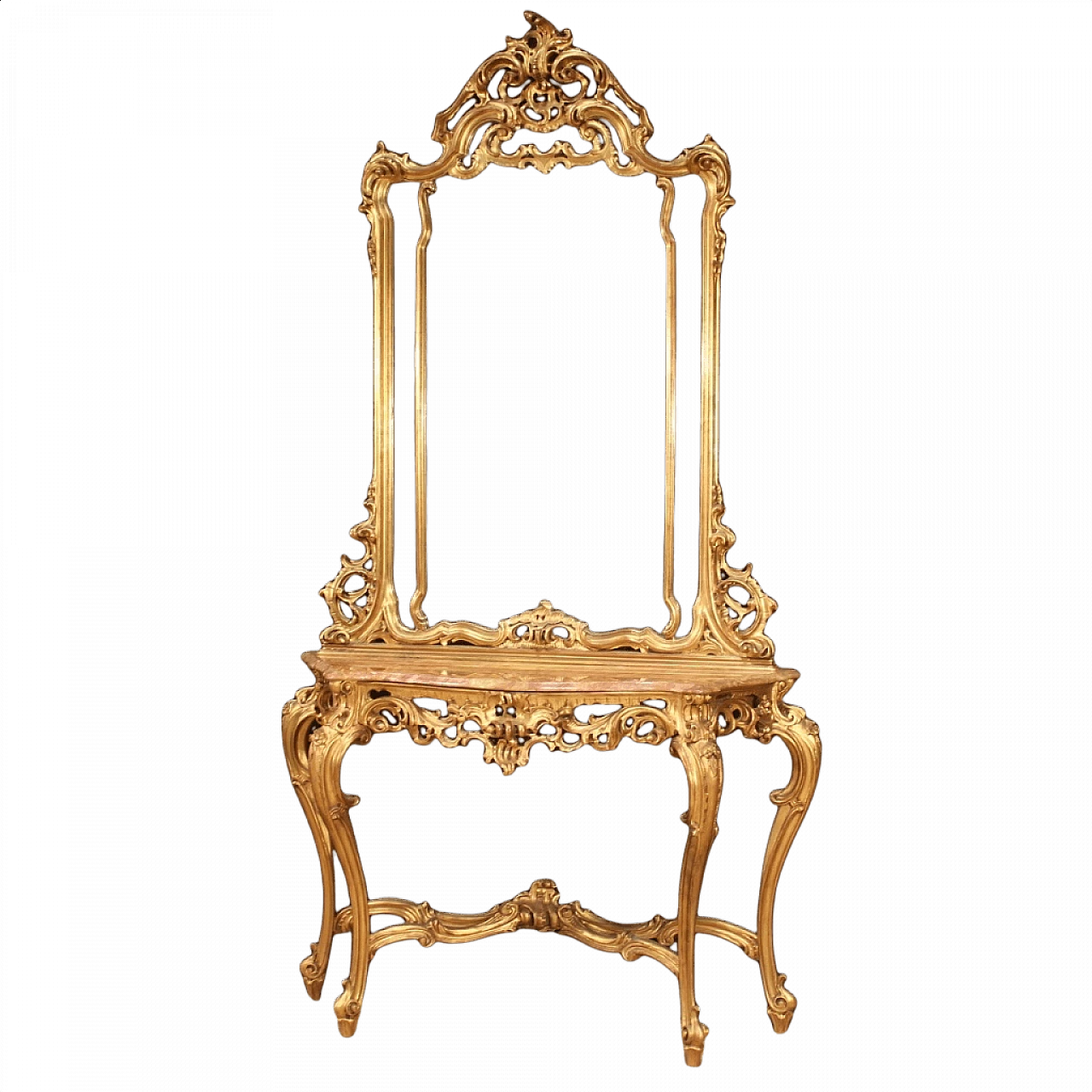 Gilded console table with mirror in Louis XV style, 1960s 1445400