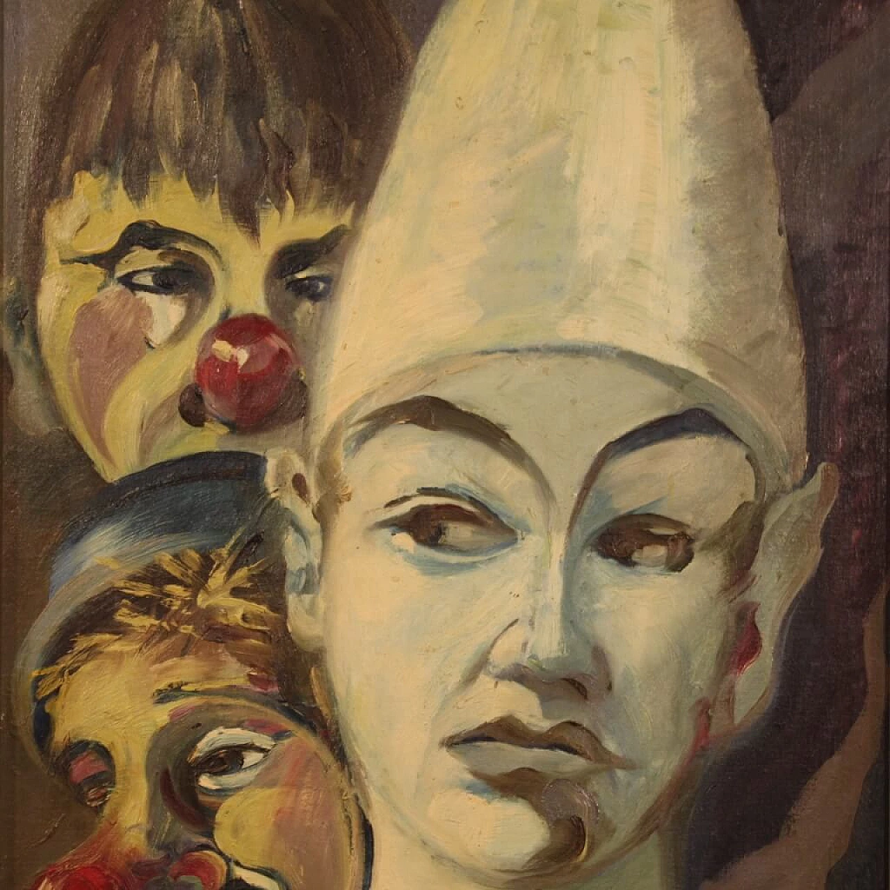 Dipinto raffigurante Pulcinella firmato, anni '70 1445597