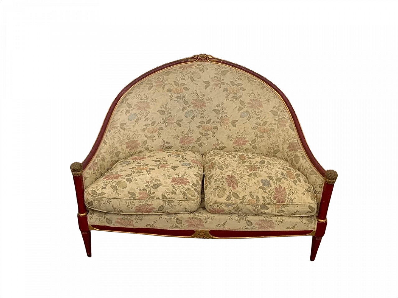 Art Deco red lacquered sofa with carved details, 1930s 1445640