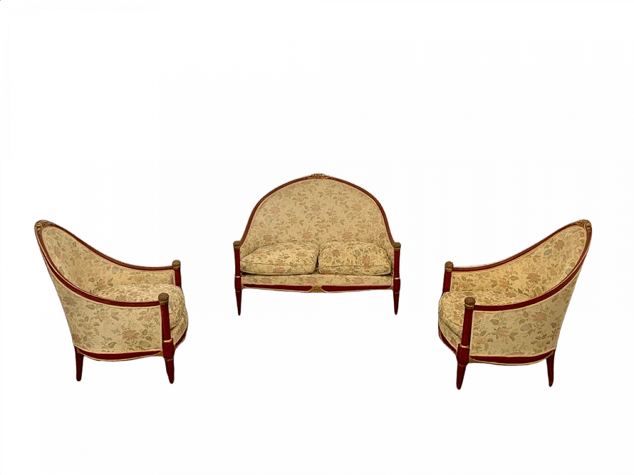 Art Deco red lacquered sofa and pair of armchairs, 1930s 1445641