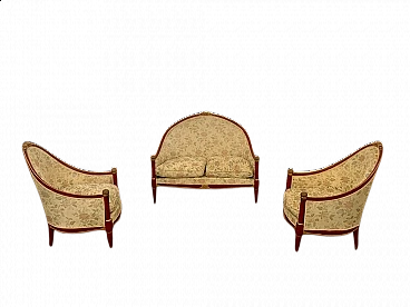 Art Deco red lacquered sofa and pair of armchairs, 1930s