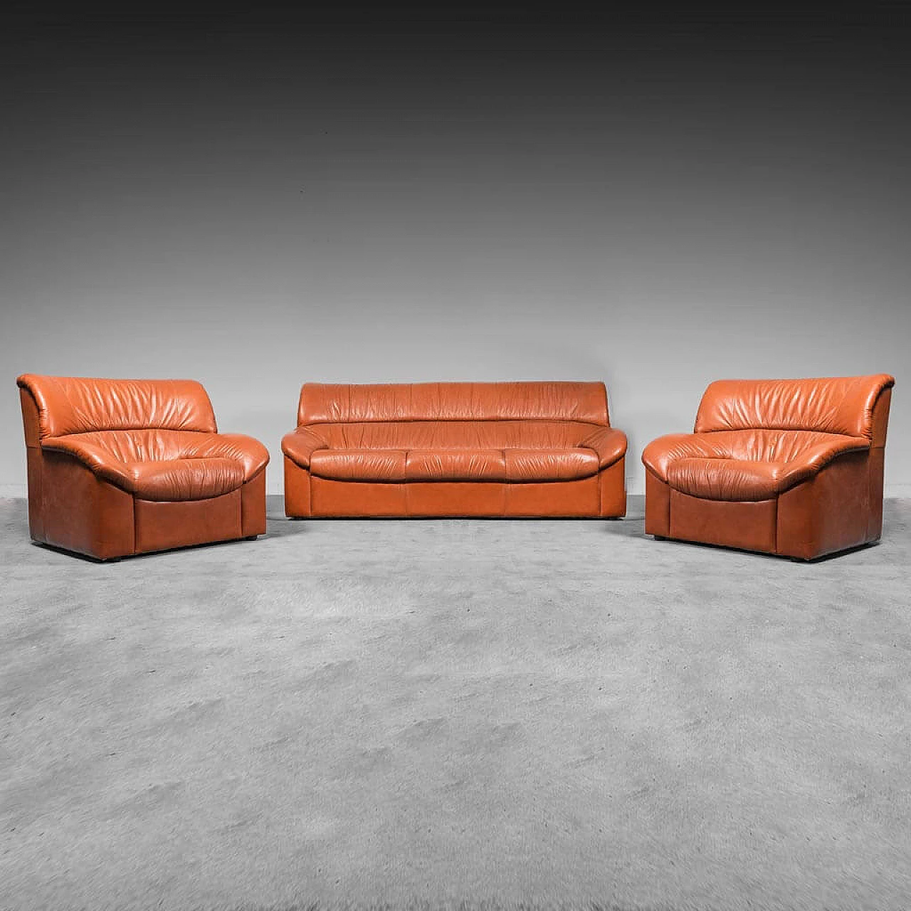 Leather sofa and 2 armchairs, 1970s 1445643
