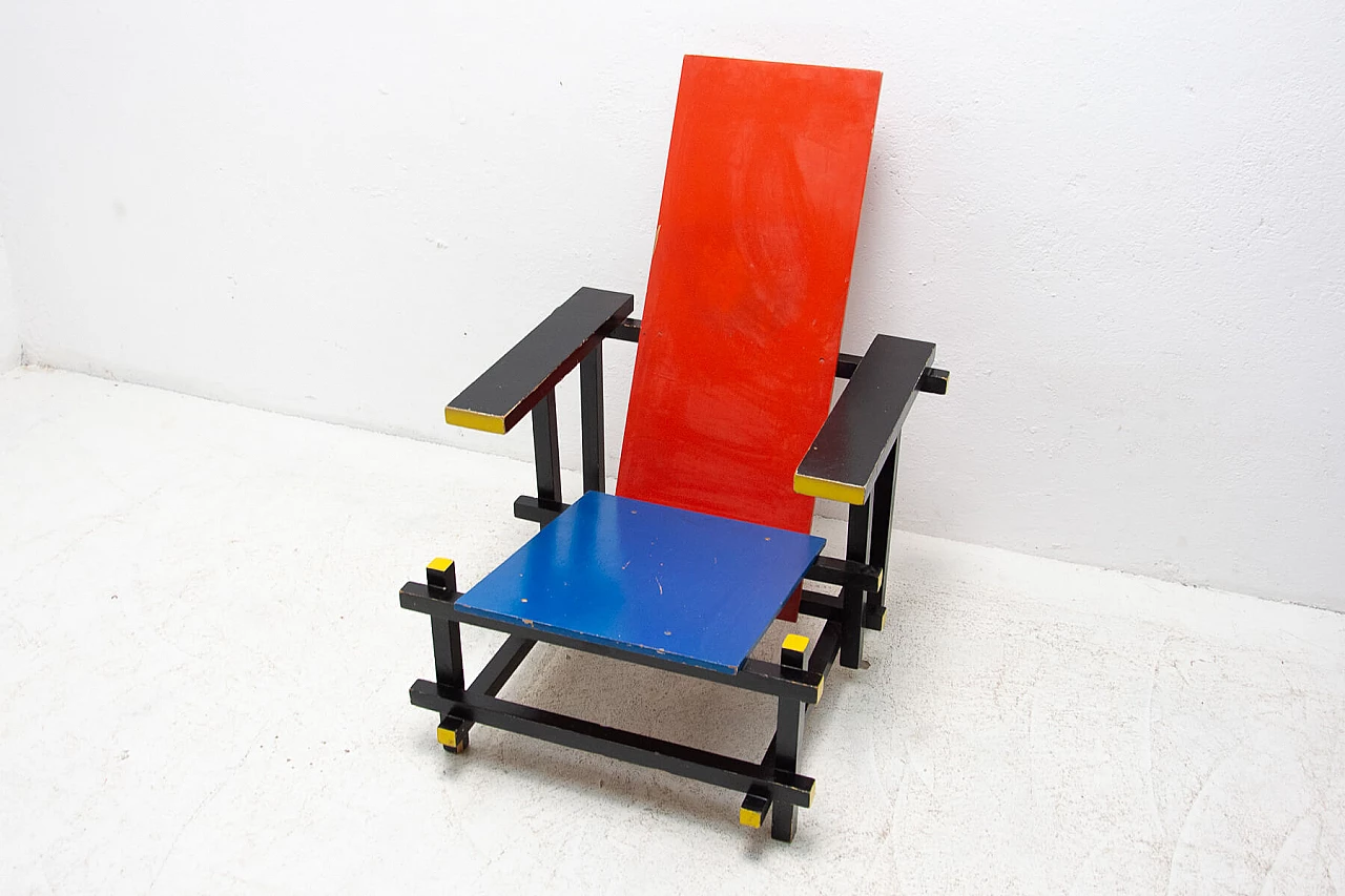 Sedia Rossa e Blu di Gerrit Rietveld in legno laccato, anni '70 1445741