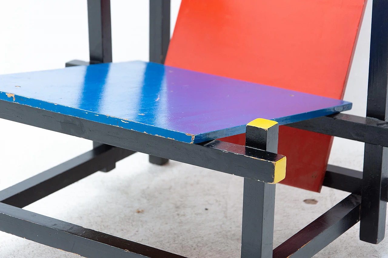 Lacquered wood Red and Blue chair by Gerrit Rietveld, 1970s 1445746